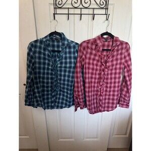 Express Western Plaid Blouse Twins Bundle Red Blue Ruffle Concert Tops Small